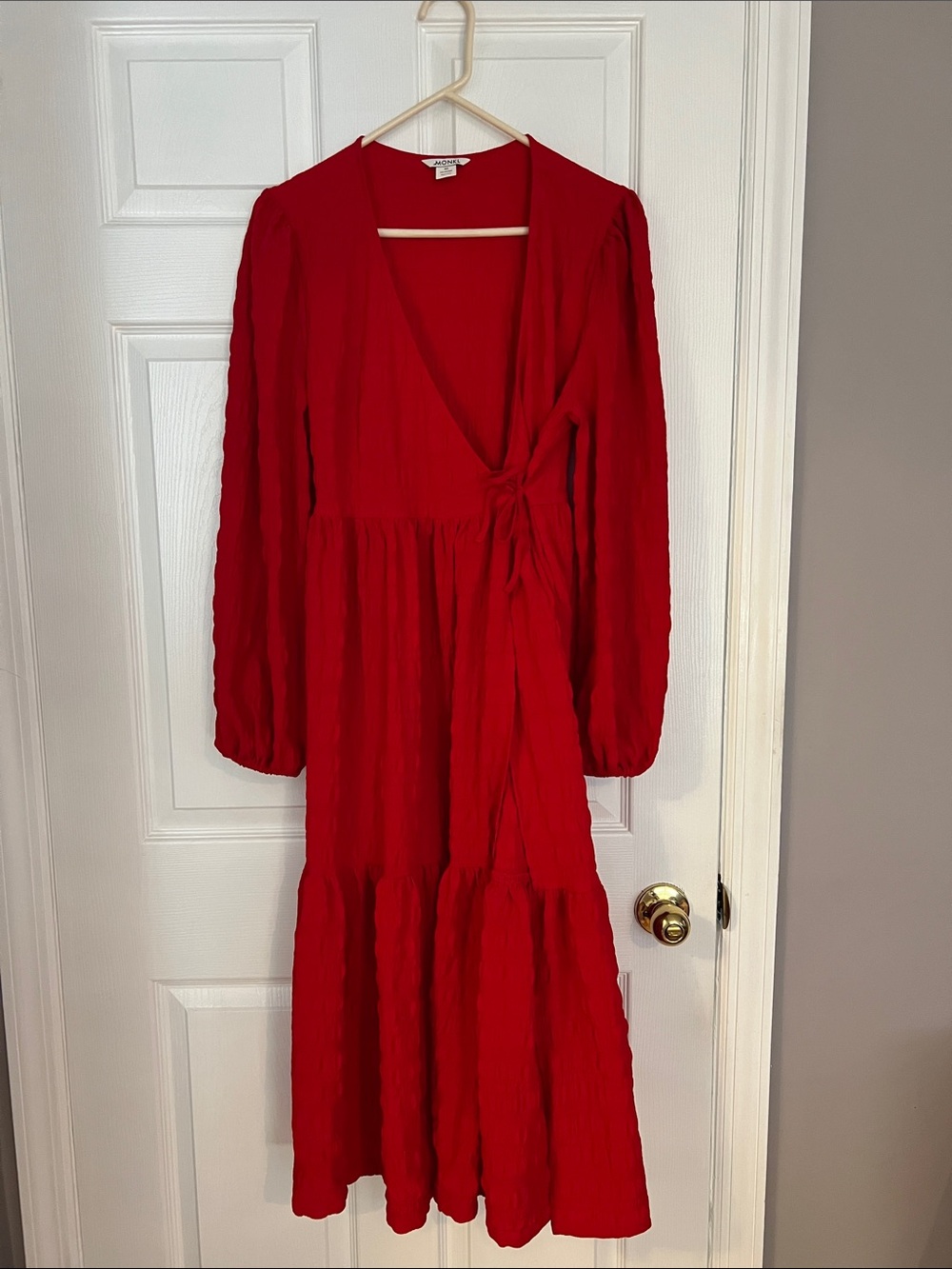 MONKL Red Long Sleeve Wrap Maxi Dress NWOT